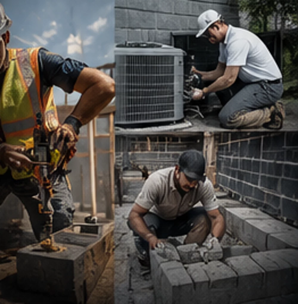Trade contractors on a jobsite — the trades that Granite Models is built for.